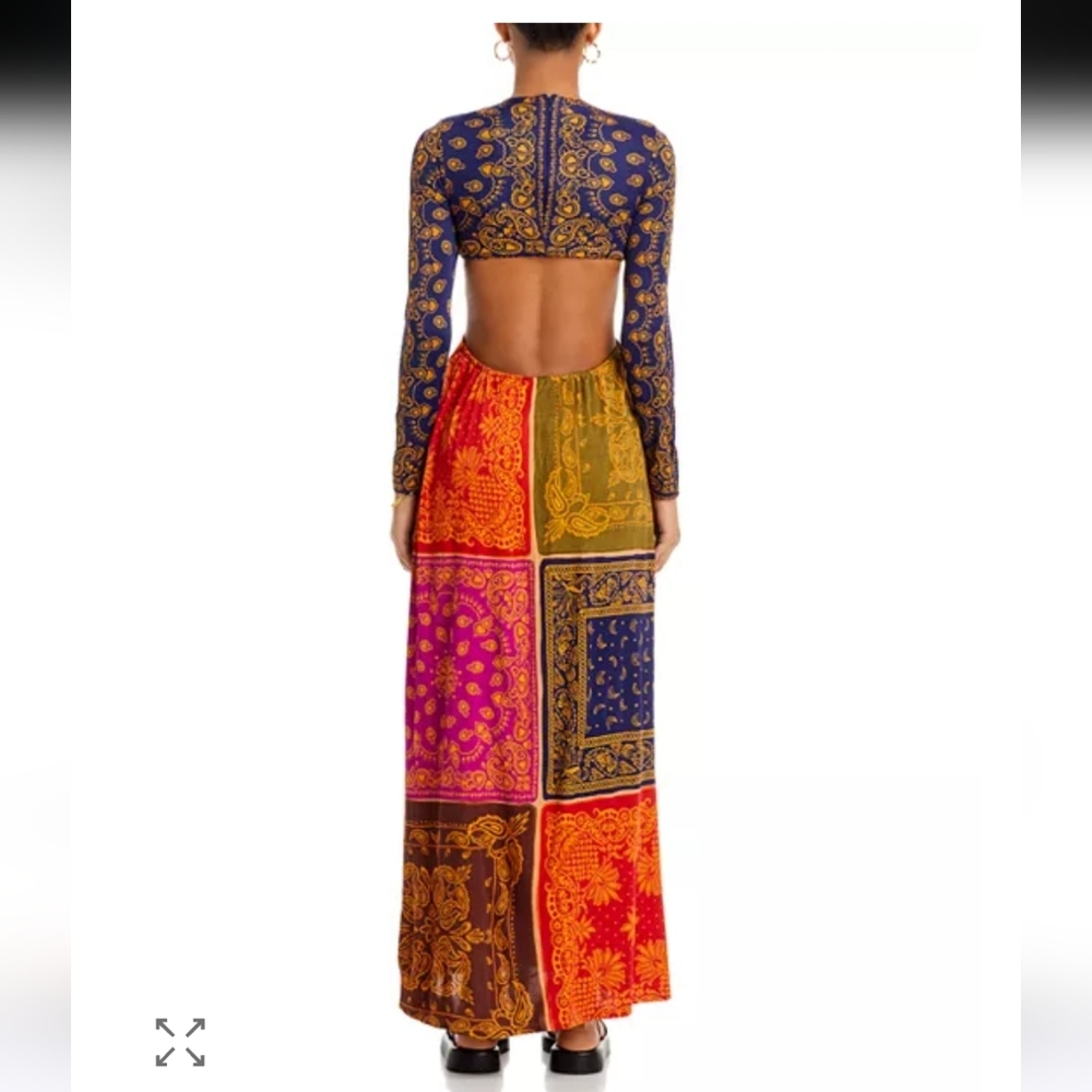 NWT FARM Rio Bandana Dream Multicolor Cut Out Maxi Dress Long Sleeve L $265 - Picture 2 of 12